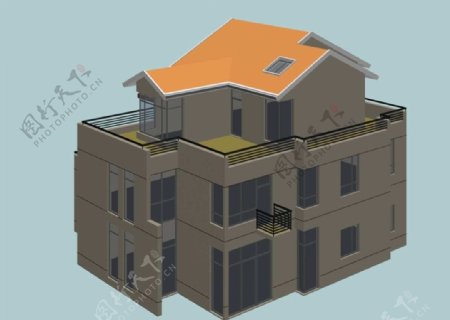 独立式坡屋顶现代别墅模型图片