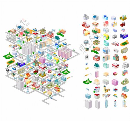 城市楼房景观模型图片