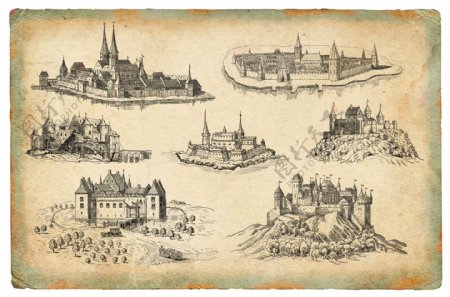 欧洲城堡线描稿图片