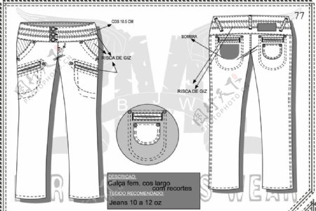 牛仔裤设计手稿三层裤头压线图片