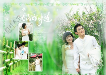 绿色季节婚纱外景模板图片