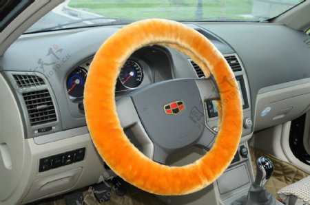 汽车高档方向盘套橙色绒毛图片