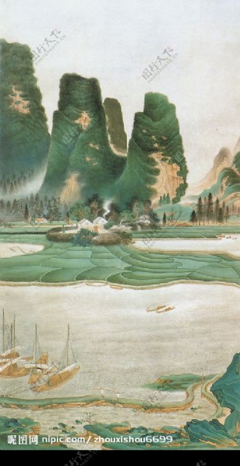 国画桂林山水图图片