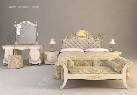 经典欧式床梳妆台模型图片
