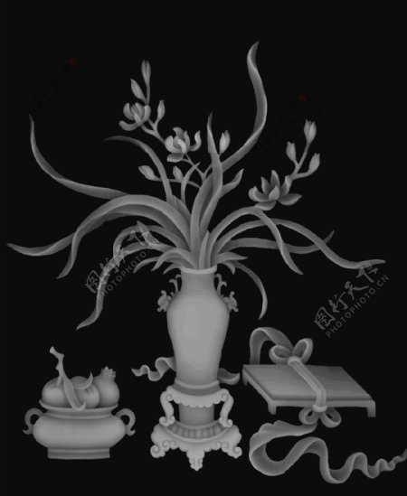 兰花花瓶灰度图图片