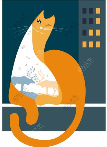 可爱的猫插画矢量素材图片