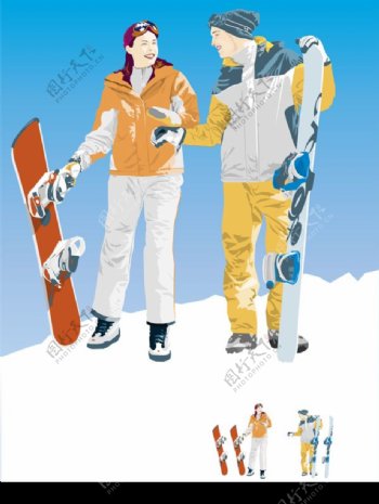 滑雪男女图片