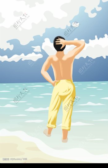海滩休闲的男士图片