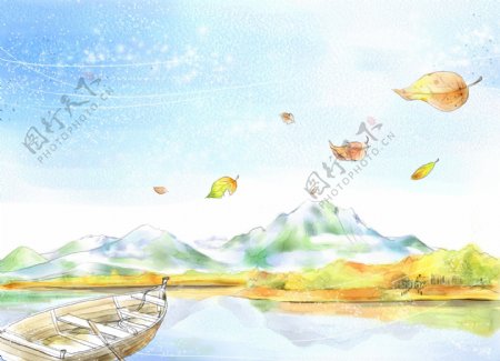 手绘水彩自然风景风光插画图片