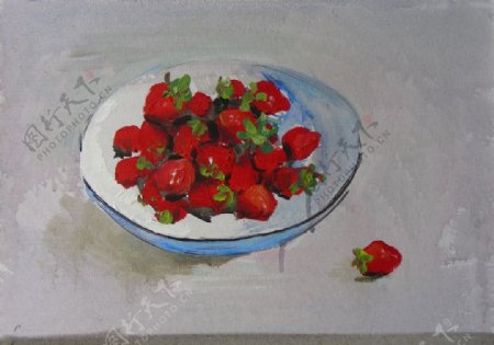 草莓油画图片