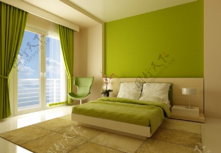 绿色现代卧室图片