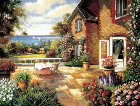 房屋风景油画图片