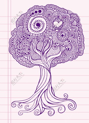 爱心紫色树木插画图片