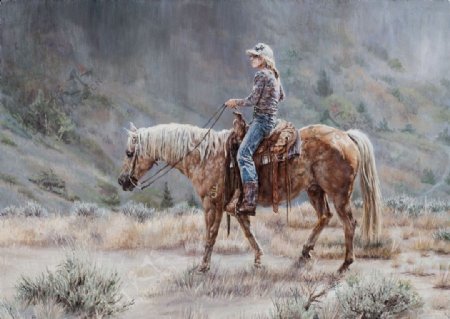 油画骑马的人图片
