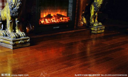 木地板上的伏羲壁炉图片