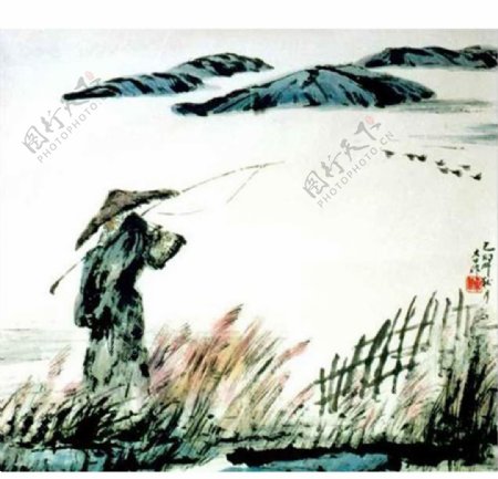 古画姜太翁钓鱼图片