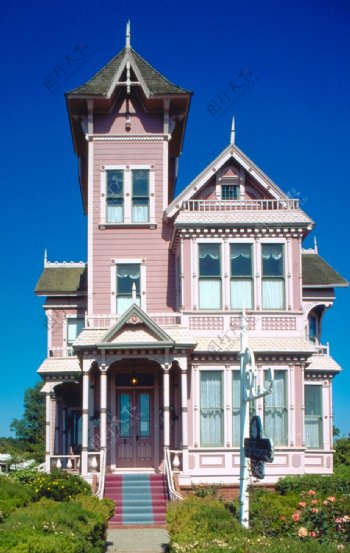 外国欧式粉红房子别墅图片