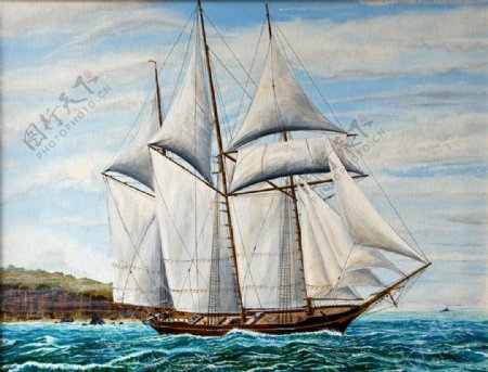 油画帆船图片