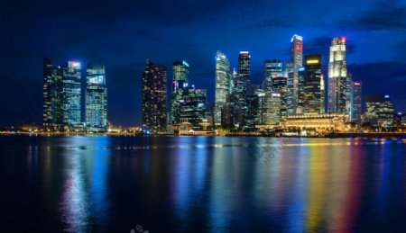 新加坡CBD夜景全景图片
