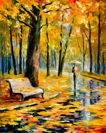 油画秋天的雨图片