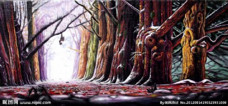 油画怪异的森林图片
