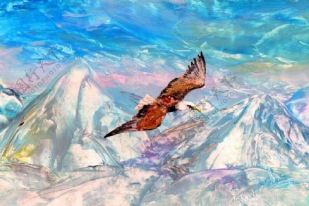 油画翱翔的鹰图片