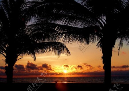 日出日落大海海滩图片
