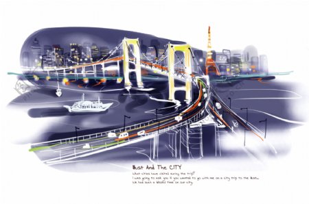 吊桥插画图片