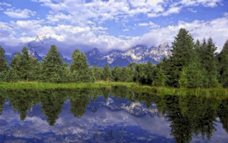 国家公园森里油画美丽风景图片