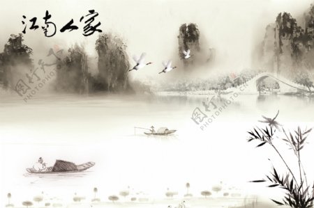 江南之家水墨画图片