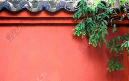 红墙砖瓦寺庙图片
