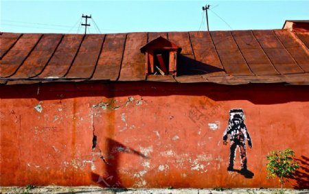 乡村砖墙涂鸦摄影图片