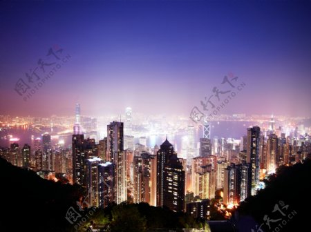 高清俯瞰香港城市灯光夜景图片