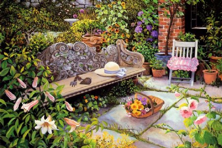 油画温馨的花园图片