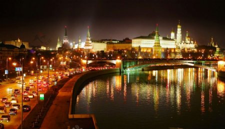 夜晚的莫斯科克里姆林宫图片