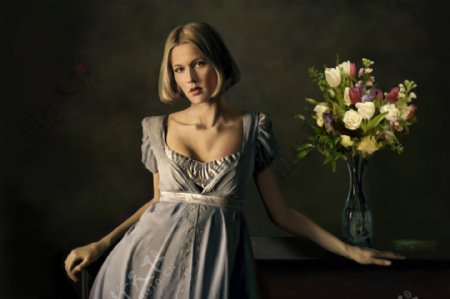 油画人物肖像妩媚的女主人图片