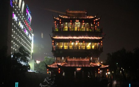 中国古代建筑江南夜景图片