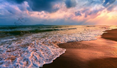 高清海滩夕阳图片