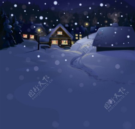 雪夜风景图片