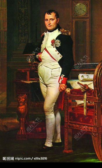 拿破仑站立书桌油画图片