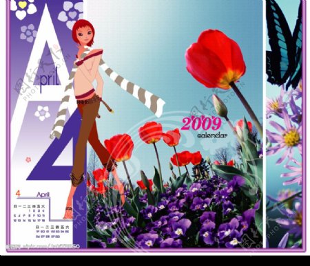 20094月份月曆向量图片