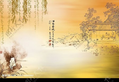 江南春晓中国古典背景图片