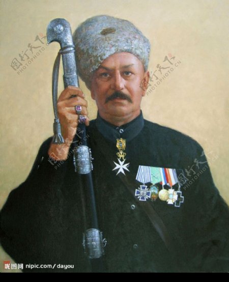 油画哥萨克将军肖像图片