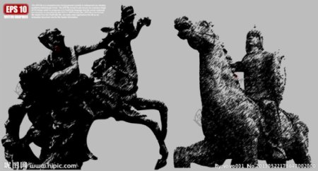 欧洲骑马武士雕塑矢量图片
