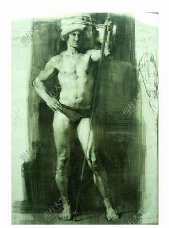 俄罗斯美术作品精品素描男人站姿全身像图片