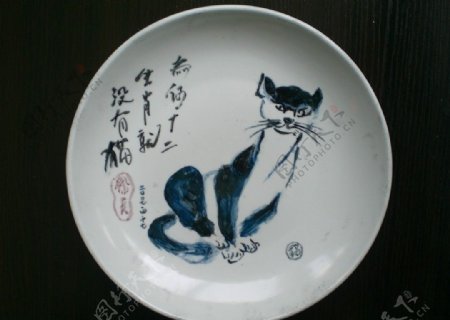 陶艺釉上彩作品猫图片