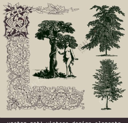 欧式花纹原始人绿树图片