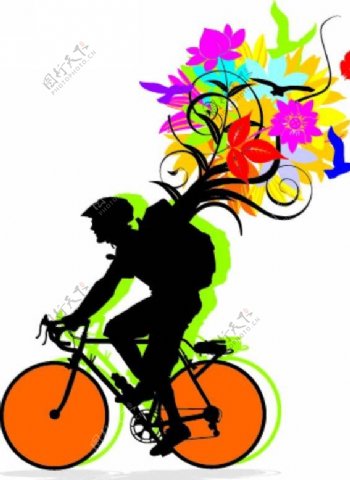 自行车旗手鲜花背景图片