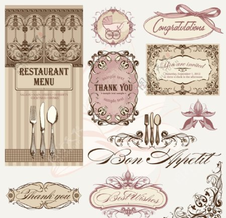 欧式西餐厅菜单标签图片