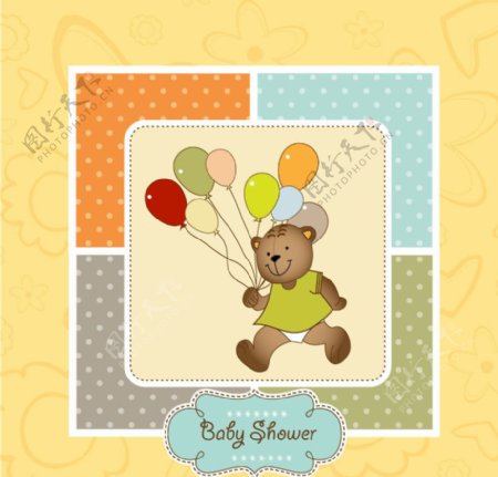 手绘可爱小熊气球花纹图片